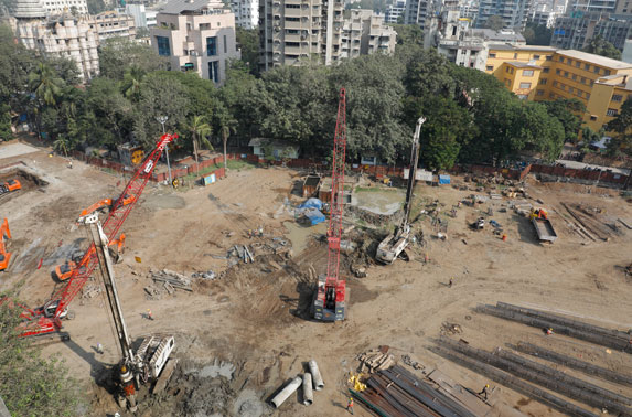 Aerial view of Siddhivinayak construction site.