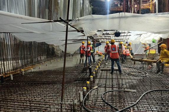 Mezzanine Slab concreting in Grid 15-17 at Hutatma Chowk Station