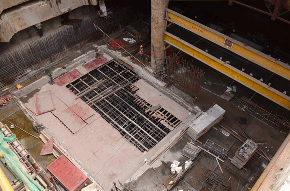 Station Worli - Concourse slab deshuttering in progress at North shaft